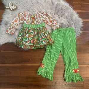 Sage And Lilly Girls 2 Piece Set Christmas Polkadot Ruffle Hem Size 4T Tie Back